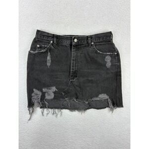 Furst of a Kind‎ Black Distressed Denim Skirt Women's 16 Petite Raw Hem Grunge